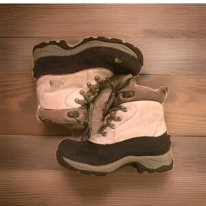 North Face Youth Boot Leather Insulated Snow Duck Rain Pink/Gray Sz 5 Waterproof